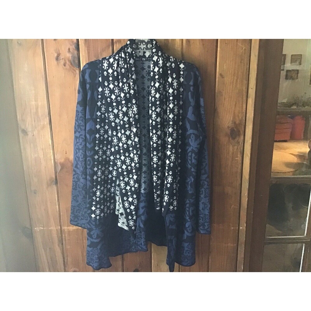 Gypsy Womens Blue Geometric Colorblock Chunky Knit Cardigan Sweater L Pockets